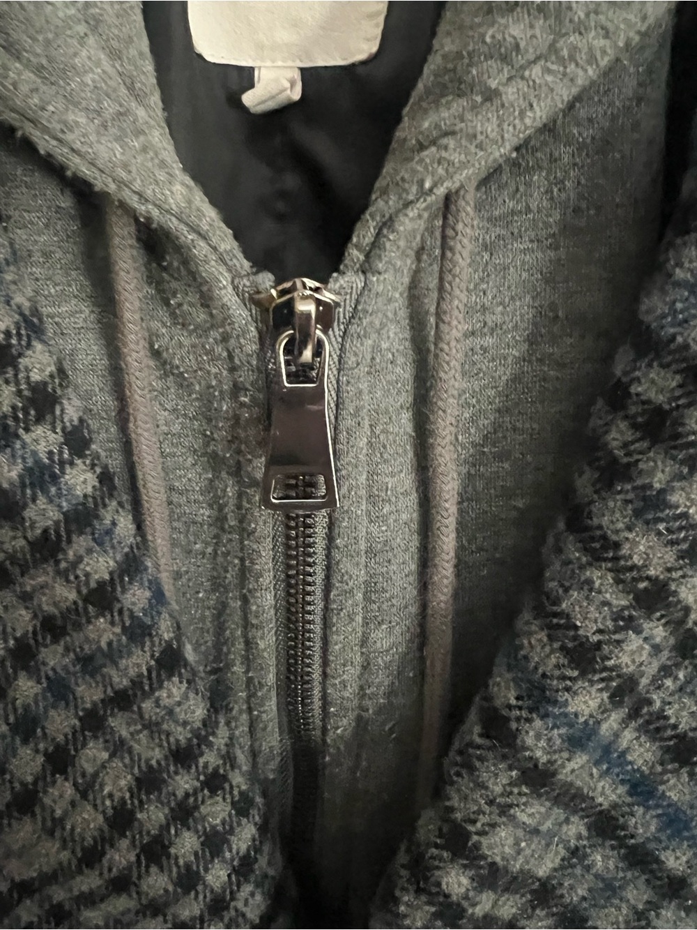AVEC LES FILLES -Double Breasted  Plaid Wool Coat with Hooded Layer - Gray/Blue - Picture 3 of 6